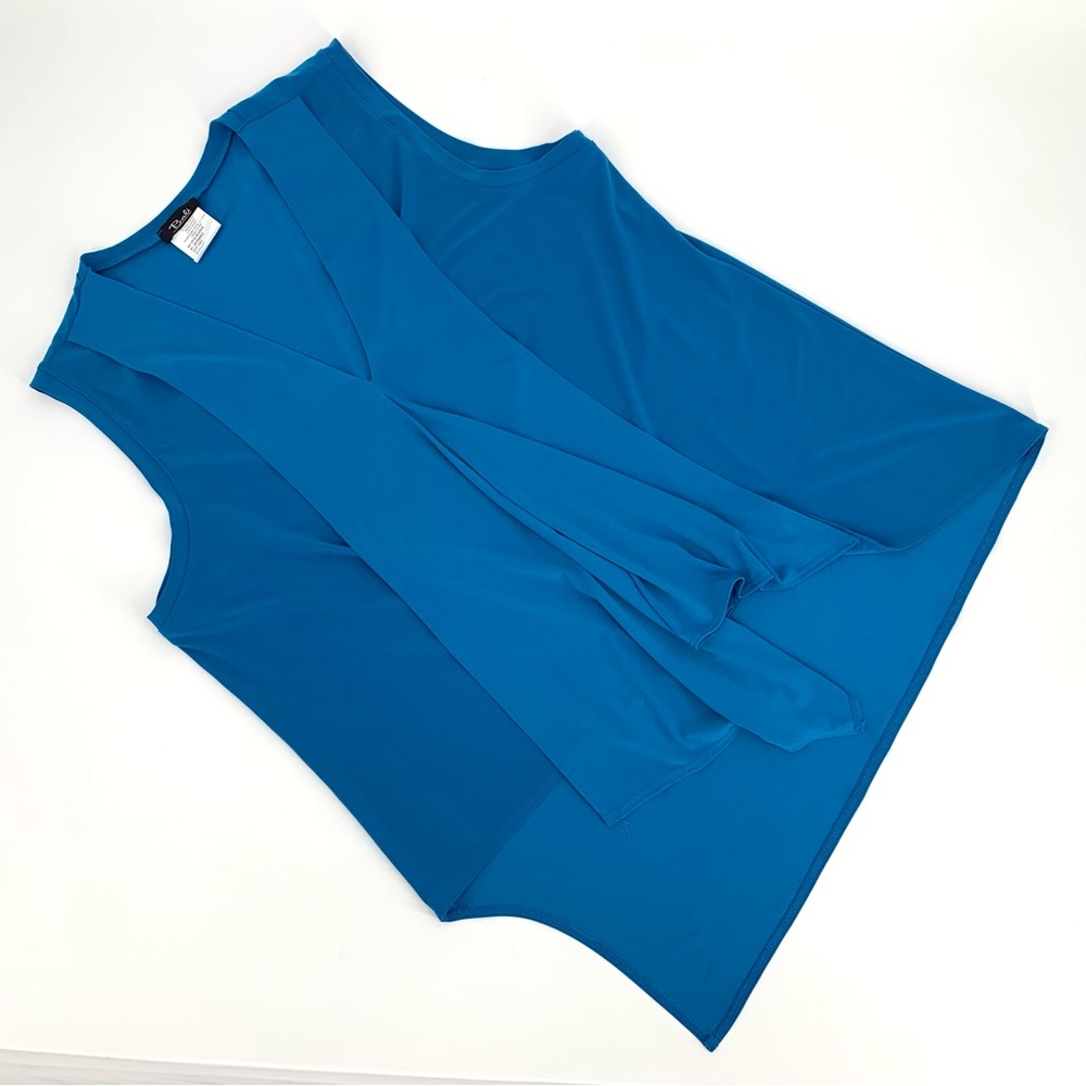 Bali Sky Blue Drape Front Asymmetrical Sleeveless Top, XXL